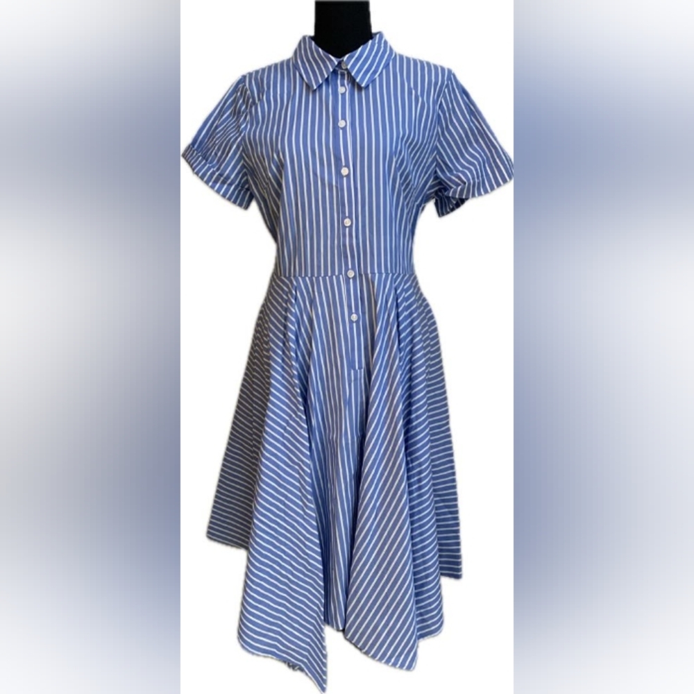 Ivy + Blu Blue and White Striped Button-Up Dress Size 10